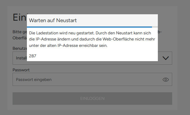 Mennekes Weboberfläche — Neustart der Ladestation
