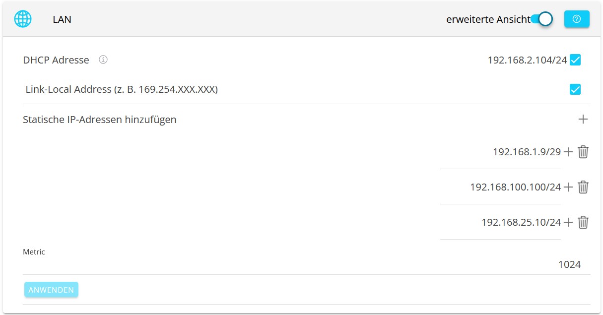 EMS-Netzwerkkonfiguration — Erweiterte Ansicht
