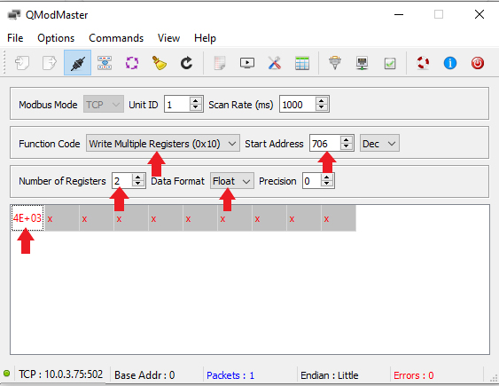 Modbus Schreibzugriff Beispiel 2